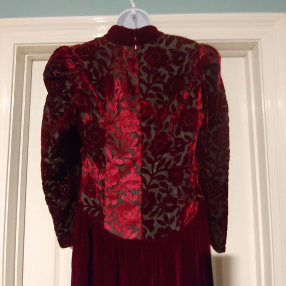Cachet by Bari Protas Deep Burgundy Burnout Velvet Vintage Maxi Dress  13/14 - Picture 9 of 15